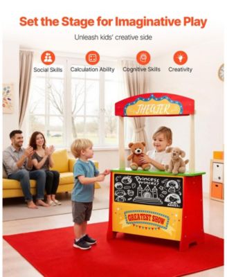 Wooden Puppet Theater and Reversible Play Store with Curtain