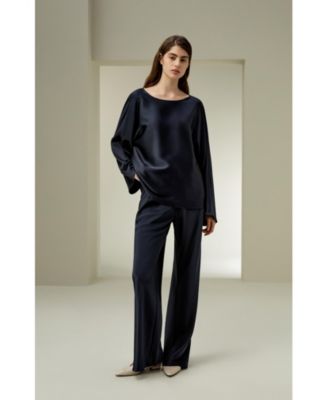 Women's Silk Charmeuse Crewneck Blouse