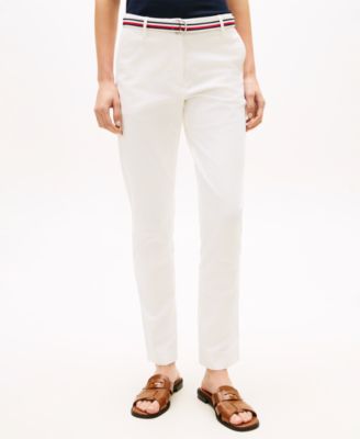 Women's Twill Slim Belted Chinos Pants