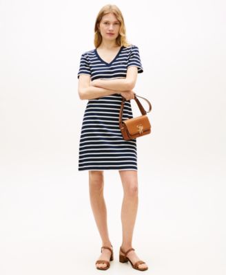 Women's Ribbed Stripe V-Neck T-Shirt Dress