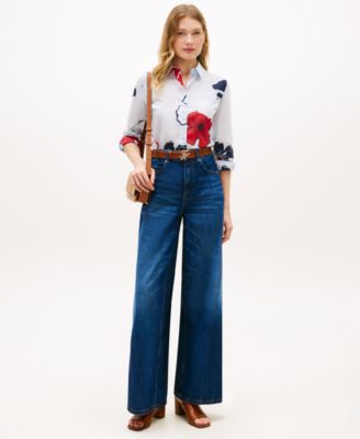 Women's Printed Button-Front Roll-Tab Shirt