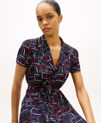Women's Fluid Printed Collared Shirt Dress