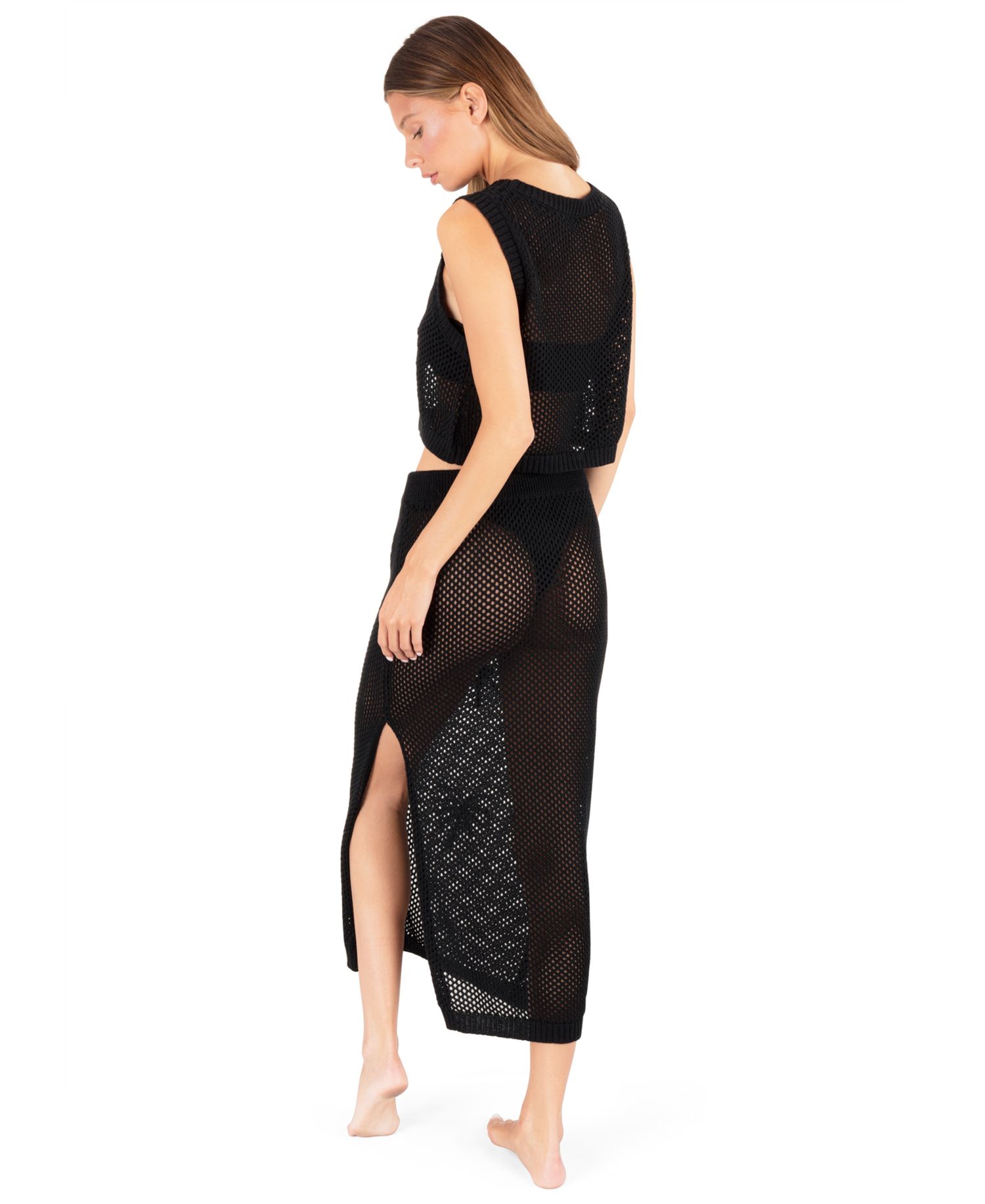Women's Mid-Rise Embroidered Crochet Swim Skirt