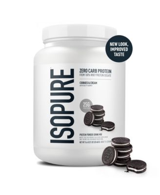 Zero Carb 100% Pure Whey Isolate Protein Powder, Cookies & Cream, 25g Protein, 15 Servings Tub