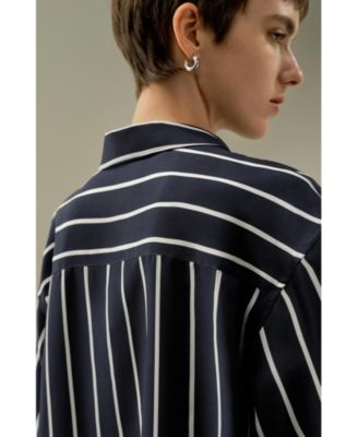 Women's Silk Twill Striped Button-Down Shirt