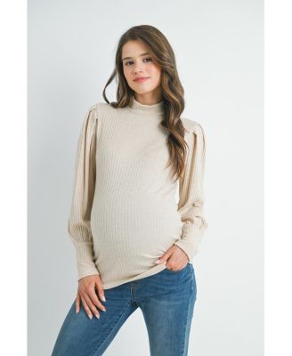 Maternity Long Sleeve Mock Neck Ribbed Top