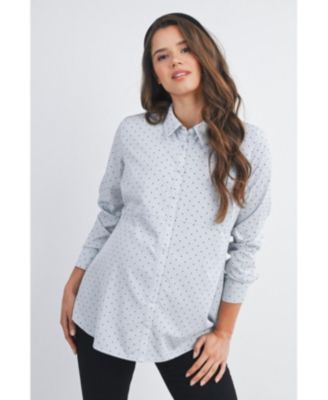 Maternity Button Down Polka Dot Long Sleeve Nursing Top