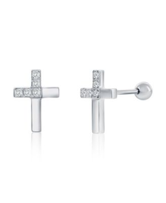 Stainless Steel, Polished & CZ Cross Studs