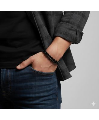 Stainless Steel, Cuban Link Bracelet - Black Plated