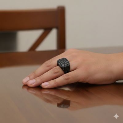 Stainless Steel, CZ Ring - Black Plated