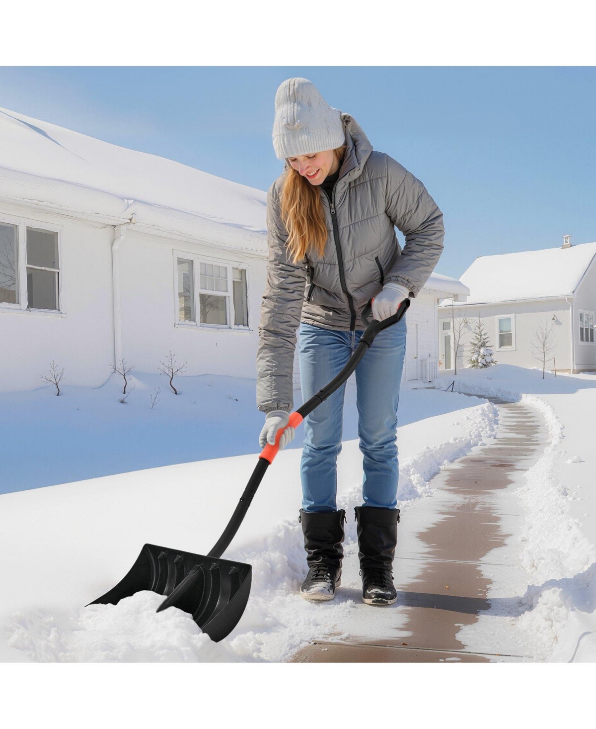 Mecale Snow Shovel, 17" Wide Plastic Blade w/ Aluminum Edge, D-Handle, Lightweight Driveway Snow Shovel