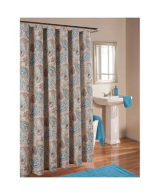 72-in. Paisley Polyester Fabric Shower Curtain in Vibrant Teal Red Yellow White