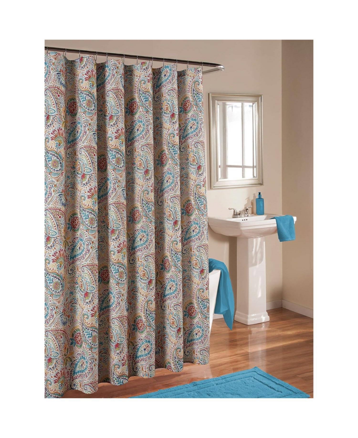 Slickblue 72-in. Paisley Polyester Fabric Shower Curtain in Vibrant Teal Red Yellow White