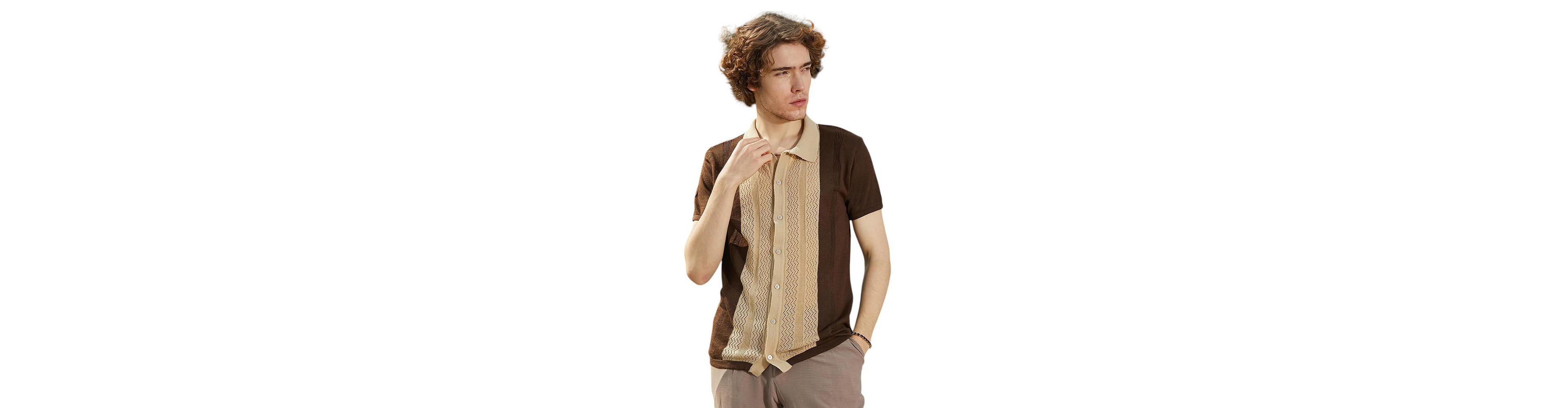 Campus Sutra Men's Block-Knit Slim-Fit Shirt