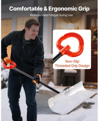 Snow Pusher Shovel, 36", HDPE Blade w/ Metal Edge, Segmented Handle, Ergonomic Grip, Driveway/Garden