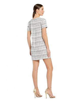 Mug Duggal Women's Bow Short Sleeve Boucle Mini Dress