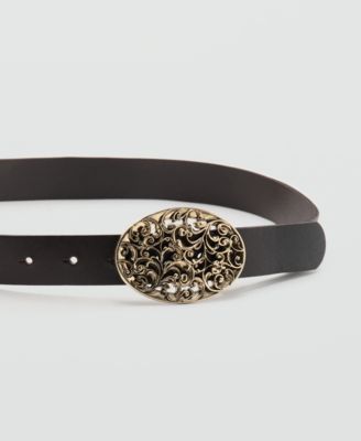Women's Engraved Buckle Leather Belt