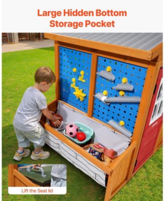 Cedar Wooden Kids Playhouse, Bird Nest, Doorbell, Storage Pocket, Windowsill, Gravity Wall Set, Ages 3-10