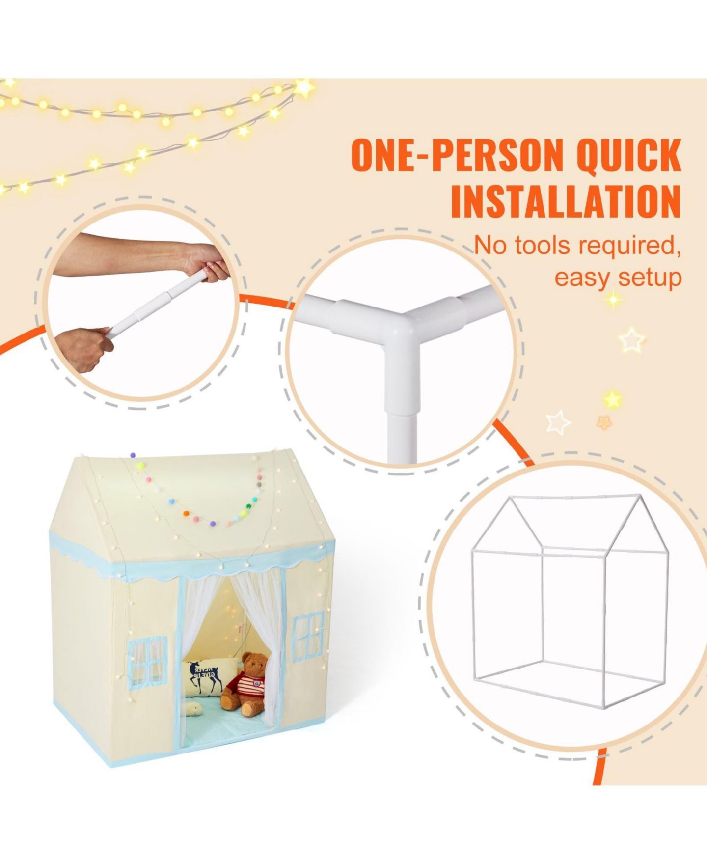 Детские игрушки Mecale Windowed Playhouse Play Tent with Mat and Lamp, 3-Piece Set, Ages 1-5, цвет: Белый — фото 9