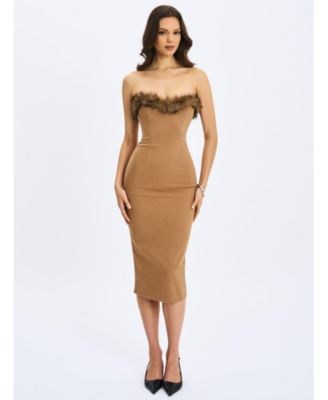 Women's Rayanne Chestnut Strapless Fur-Trimmed Sweetheart Maxi Dress