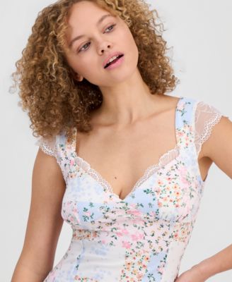 Juniors' Lace Cap-Sleeve Top