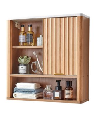 Bathroom Wall Cabinet, Single Door, Adjustable Shelf, Wall-Mounted Over-Toilet Storage w/ Open Shelves