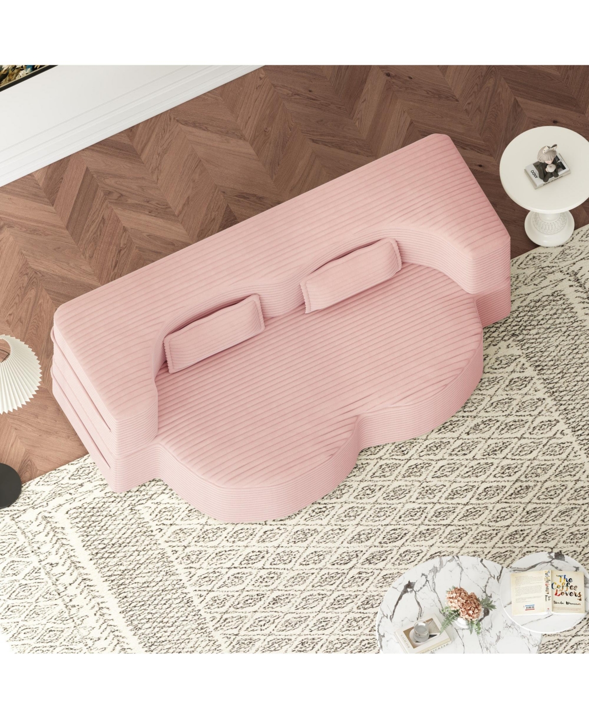 Boyel Living Modern Convertible Floor Sofa with 2 Pillows, Plush Corduroy Foam-Filled Sleeper Bed, 78" Full-Size Folding Mattre