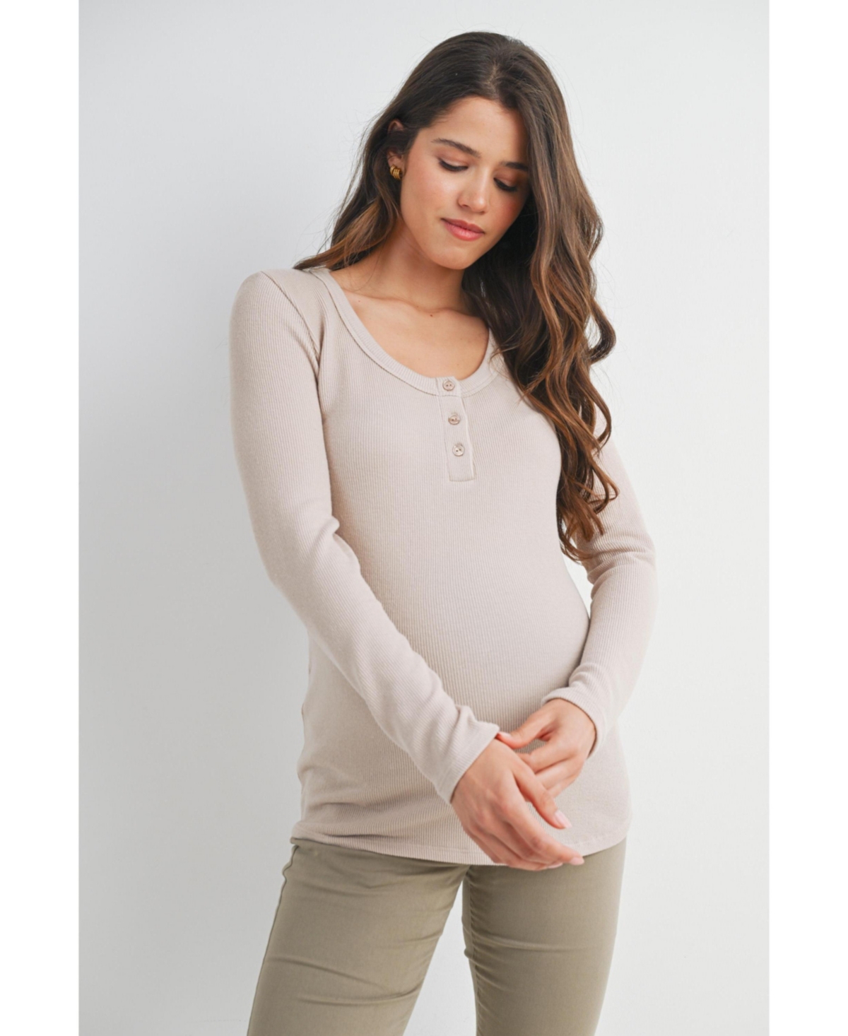 Hello Miz Womens Henley Long Sleeve Maternity Nursing Top