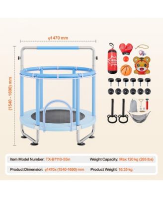 Kids Trampoline, 55" (4.6 ft), Enclosure Net & Basketball Hoop, Indoor/Outdoor, Ages 3