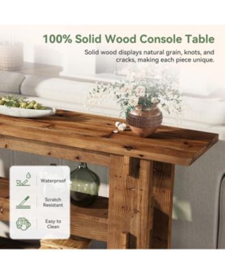 63-Inch Solid Wood Console Table, Farmhouse Sofa Table Behind Couch with Storage Shelves, Entryway Furniture