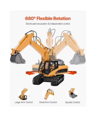 Remote Control Excavator Toy, 15 Channel, 3 in 1 Remote Control Digger with Metal Shovel, 1:14 Scale RC Excavator