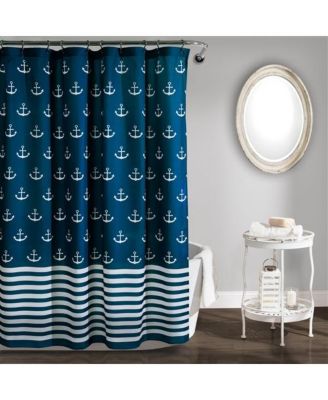 Navy White Anchor Pattern Polyester Shower Curtain, 72-Inch