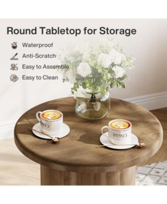 Round Side Table for Living Room, Farmhouse Small End Table with Fluted Base, 20-Inch Rustic Brown Nightstand, Accent Furniture