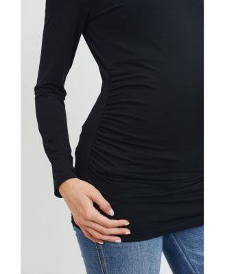 Maternity Casual Long Sleeve Side Ruched Crewneck Top