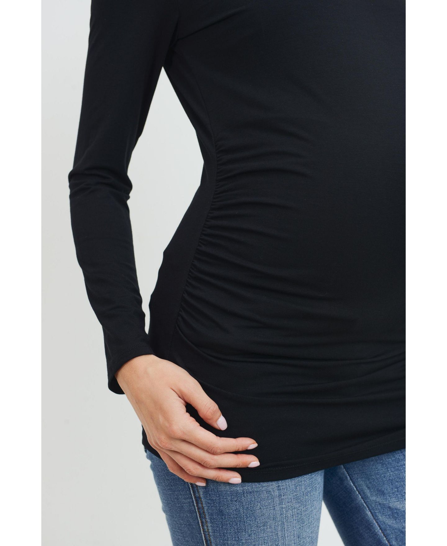 Женский топ Hello Miz Casual Long Sleeve Side Ruched Crewneck Maternity Top, цвет: Чёрный — фото 5