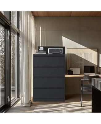Lateral File Cabinet 4 Drawer, Black Filing Cabinet with Lock, Lockable File Cabinet for Home Office