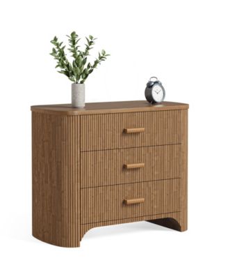 Large Nightstand with 3 Drawers Set of 2, Mid Century Modern Oversized Bedside Table, Wide Nightstand with Fluted Striped Panel