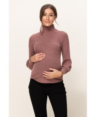 Maternity Turtleneck Ribbed Knit Long Sleeve Sweater