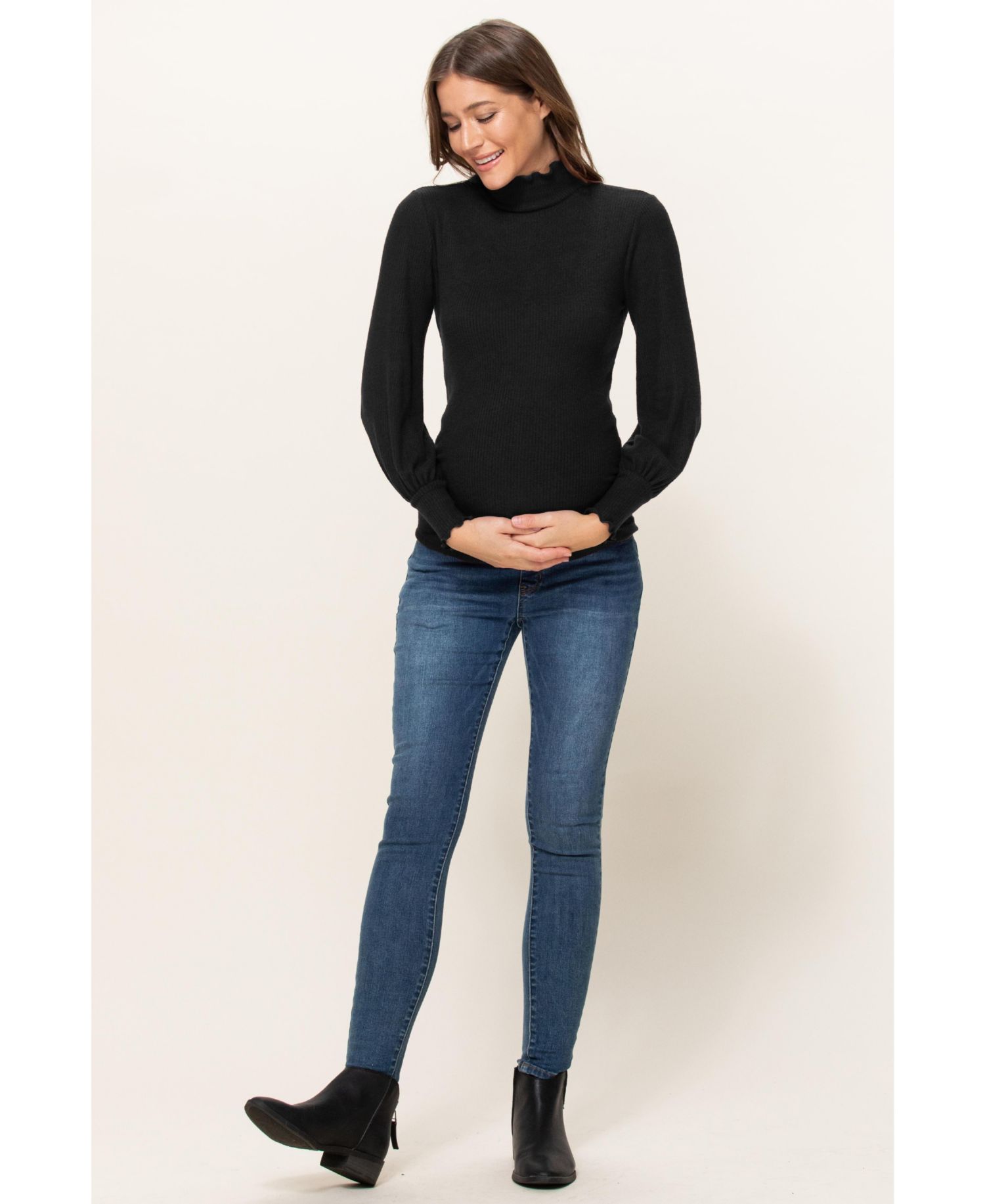 Maternity Turtleneck Ribbed Knit Long Sleeve Sweater