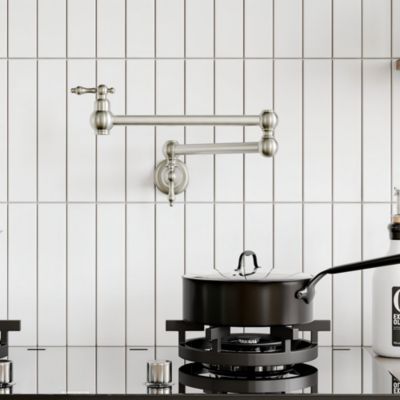 Pot Filler Faucet, Retro Single Hole Two Handles Wall Mount Kitchen Faucet, Double Joint Swing Arm Pot Filler Folding Kitchen Faucet