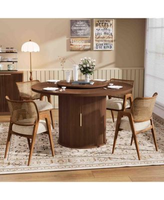 55-Inch Round Dining Table for Six with Double-Tiered Storage Rack and Rotating Top
