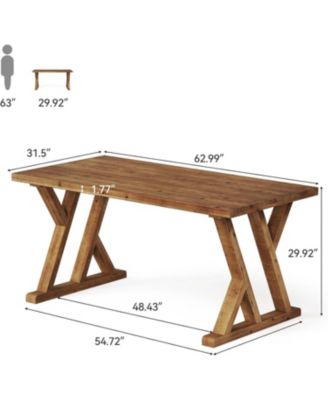 63" Solid Wood Farmhouse Dining Table for 4–6, Brown