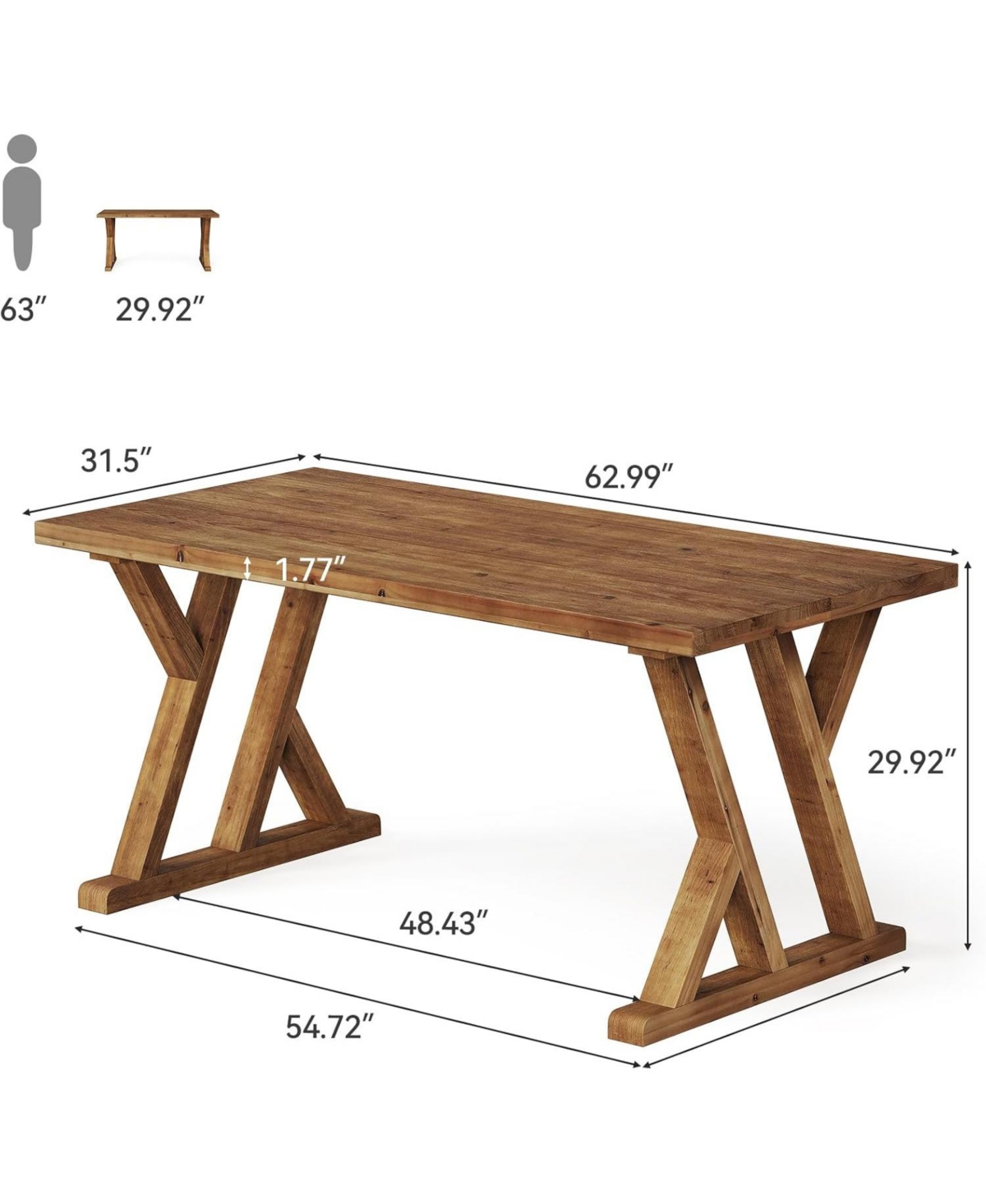 Tribesigns 63" Solid Wood Farmhouse Dining Table for 4–6, Brown
