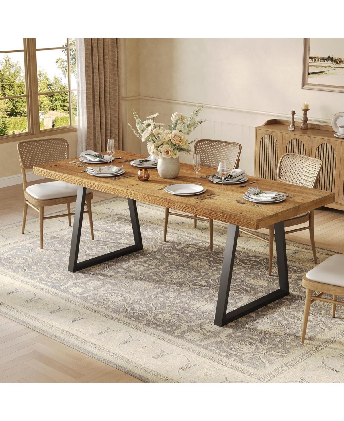 Tribesigns 63" Industrial Dining Table for 4–6 with Solid Wood & Metal Legs