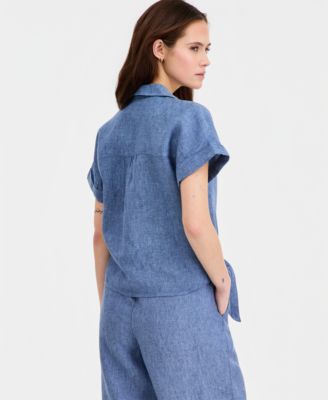 Women's 100% Linen Tie-Front Shirt