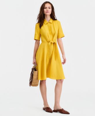 Women's 100% Linen Tie-Front Fit & Flare Dress