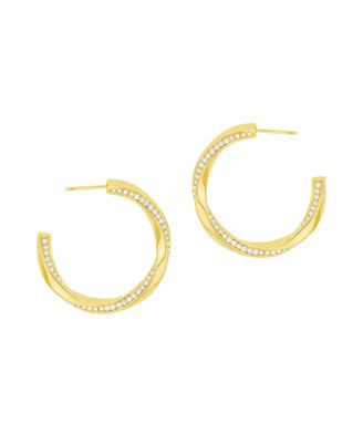 Crystal Post Tiwsted C Hoop Earrings