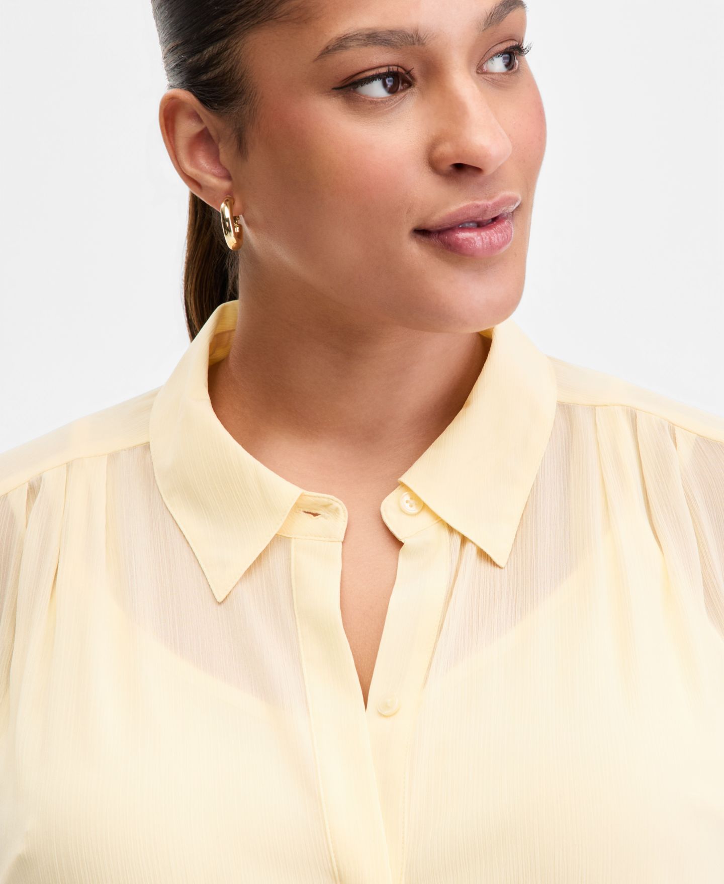 Женская рубашка I.N.C. International Concepts Plus Size Collared Button-Front, цвет: Жёлтый туманный — фото 2