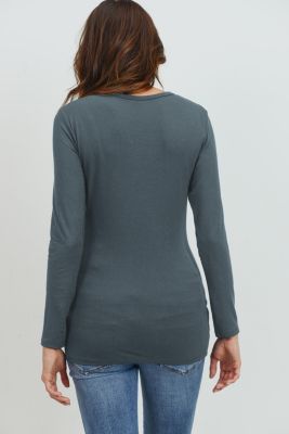 Women's Casual Long Sleeve Side Ruched Crewneck Maternity Top