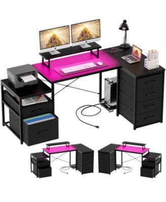 Reversible L Shaped Desk with 6 Drawers, 70.8'' Large Computer Desk with Outlets, Monitor Stand & CPU Stand